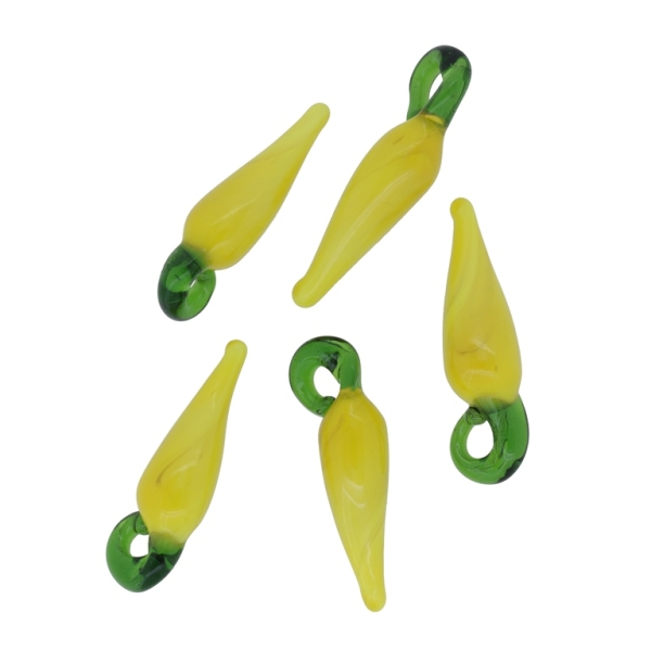 GLASS BEADS - MURANO TYPE - PENDANT - HOT PEPPER 01 - 32-37mm YELLOW AND GREEN - PACKAGE 30pcs. Hole-3-5.0mm