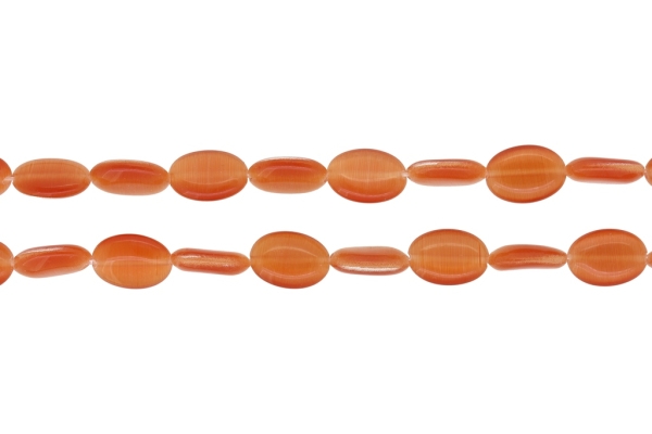 BEADS FROM NATURAL STONES - CAT'S EYE - OVAL - 14x10x4mm ORANGE (DARK) - PACKAGE (2x28pcs.) Hole-1.0mm