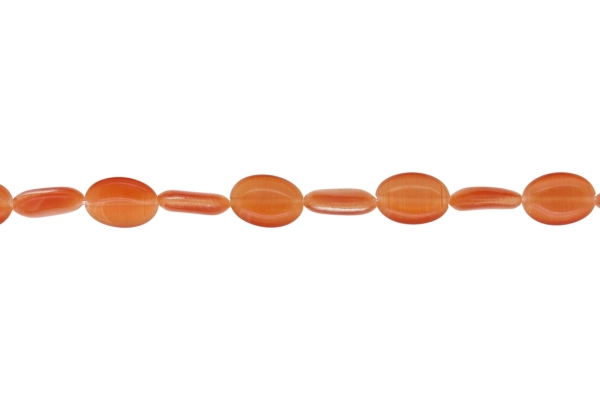 BEADS FROM NATURAL STONES - CAT'S EYE - OVAL - 14x10x4mm ORANGE (DARK) - STRING (28pcs.) Hole-1.0mm