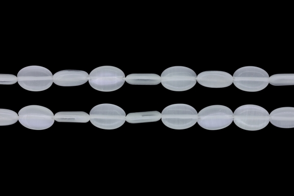 BEADS FROM NATURAL STONES - CAT'S EYE - OVAL - 14x10x4mm WHITE - PACKAGE (2x28pcs.) Hole-1.0mm