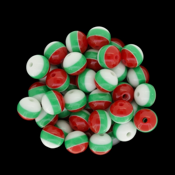 RESIN PLASTIC BEADS - BALL RESIN STRIPE BEADS - 10mm TRICOLOR 02 - 25pcs. Hole-2.4mm