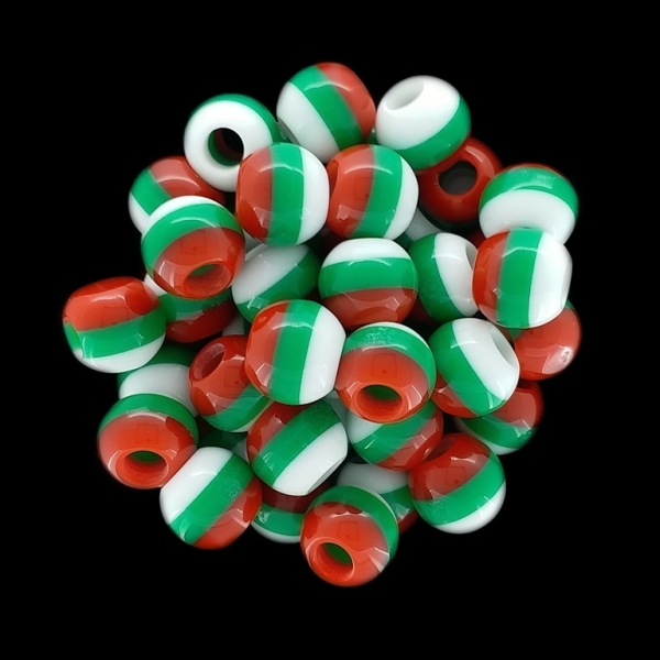 RESIN PLASTIC BEADS - BALL RESIN STRIPE BEADS - 10mm TRICOLOR - 25 pcs. Hole-4.5mm