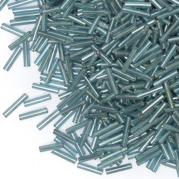 GLASS SEED BEADS - BUGLES 9x2mm - SILVER THREAD - BLUE (LIGHT) 23 - 50g Hole-0.8mm