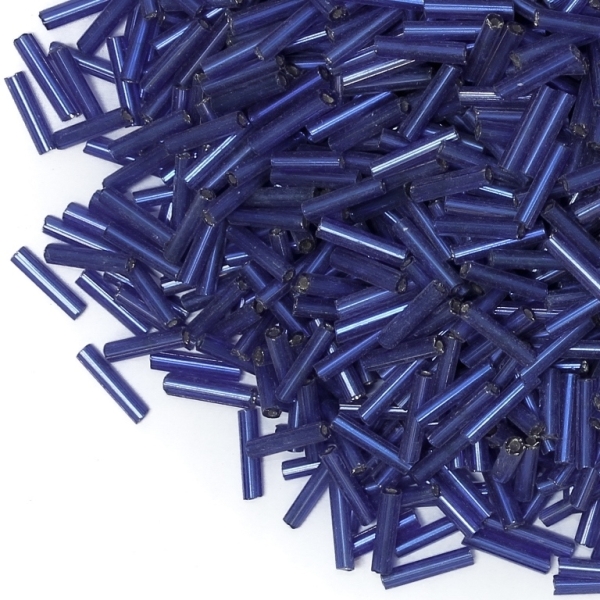 GLASS SEED BEADS - BUGLES 9x2mm - SILVER THREAD - BLUE (DARK) 28 - 50g Hole-0.8mm