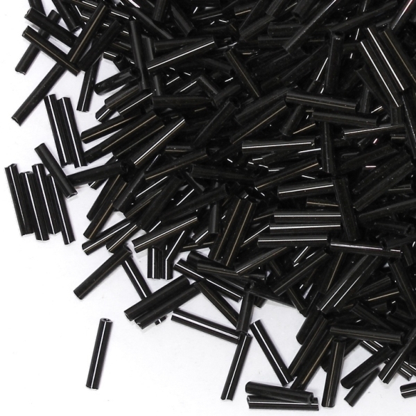 GLASS SEED BEADS - BUGLES 10x2mm - THICK - BLACK 49 - 50g Hole-0.8mm