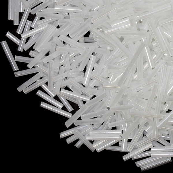 GLASS SEED BEADS - BUGLES 10x2mm - CEYLON - WHITE 141 - 50g Hole-0.8mm