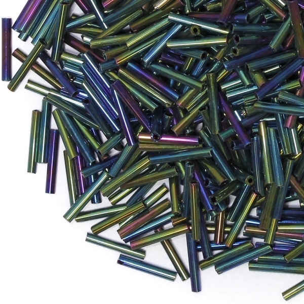 GLASS SEED BEADS - BUGLES 12x2mm - IRIS - MIX 615 - 50g Hole-0.8mm