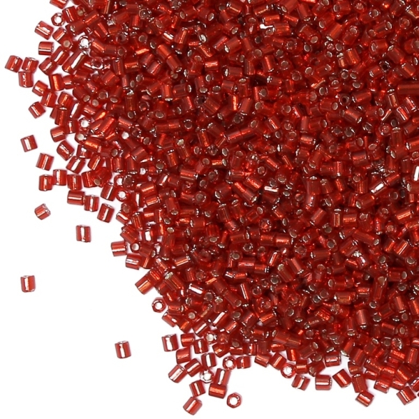 GLASS SEED BEADS - 2 CUT 2x2mm - SILVER THREAD - RED (DARK) 25В - 50g Hole-0.8mm