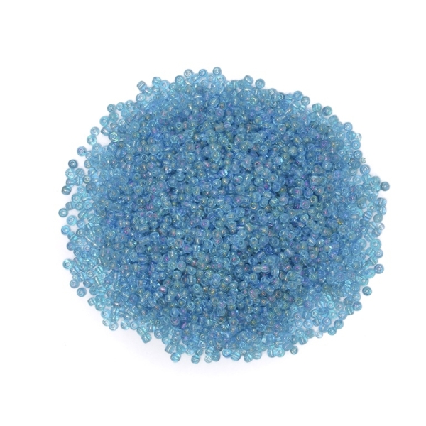 GLASS SEED BEADS - BALL 3mm - TRANSPARENT RAINBOW - BLUE (LIGHT) 163В - PACKAGE 450g Hole-1.0mm