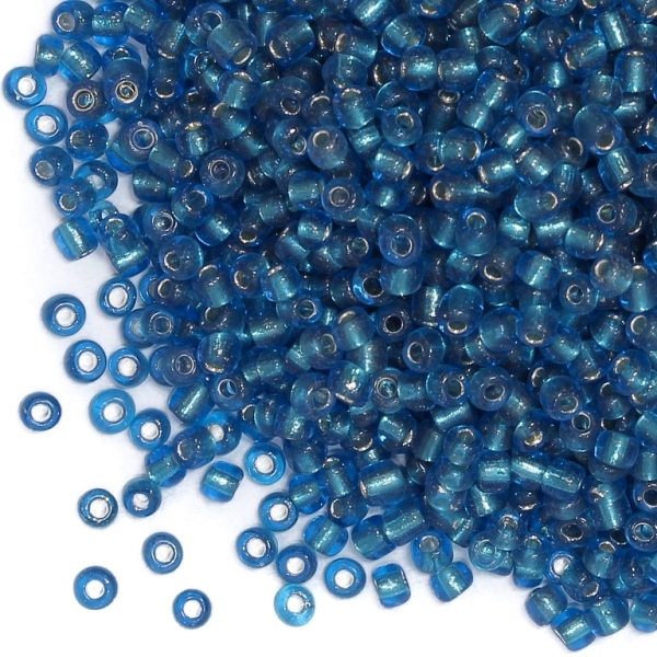 GLASS SEED BEADS - BALL 4mm - SILVER LINED - BLUE (LIGHT) 23В - 50g Hole-1.5mm