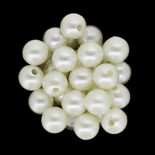 ACRYLIC IMITATION PLASTIC PEARLS - BALL - 12mm ECRU 62 - PACKAGE 500g Hole-3.0mm (645pcs.)