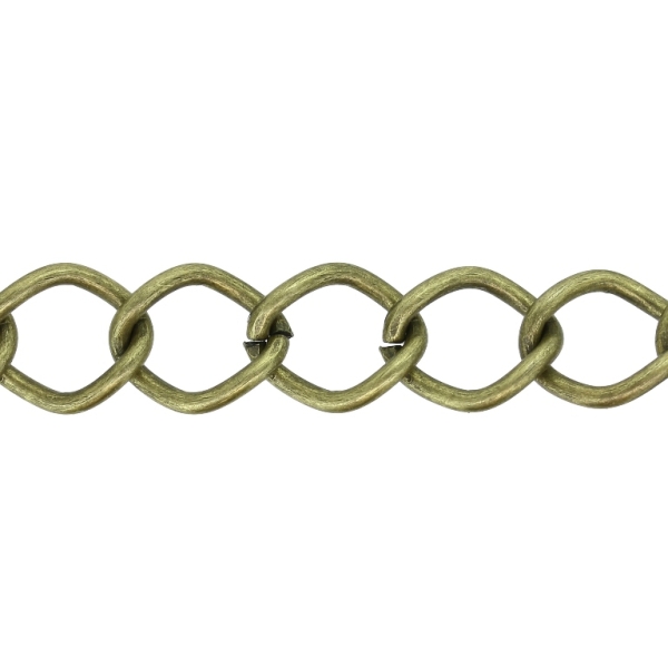 METAL CHAIN - TWISTED DIAMOND LINK - 2x13x11mm ANTIQUE BRONZE - ROLL 25meters