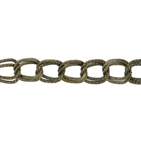 METAL CHAIN - DOUBLE LINK FLAT TEXTURED CURB - 1x10x9mm ANTIQUE BRONZE - ROLL 50meters