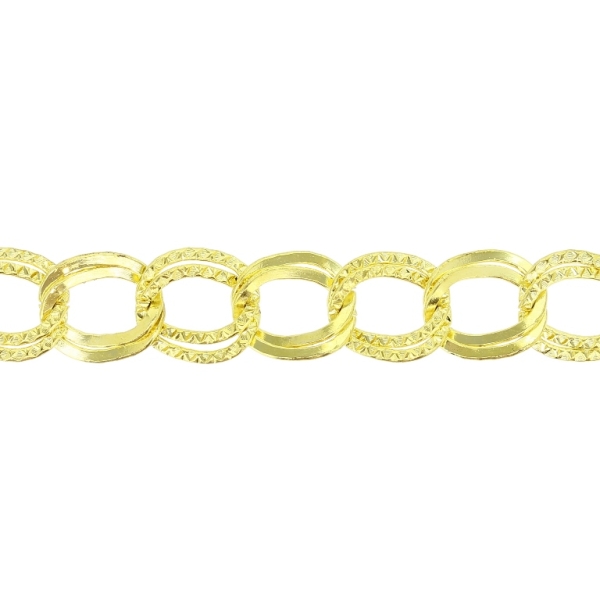 METAL CHAIN - DOUBLE LINK FLAT TEXTURED CURB - 1x10x9mm GOLD - ROLL 25meters