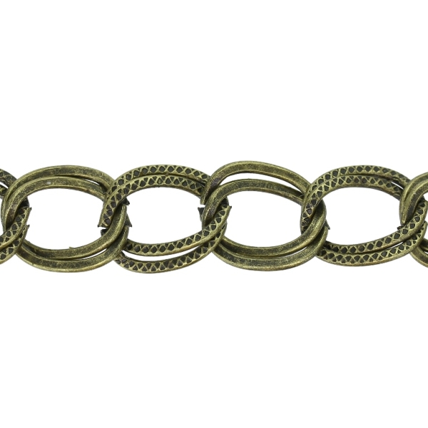 METAL CHAIN - DOUBLE LINK FLAT TEXTURED CURB - 1.4x14x12mm ANTIQUE BRONZE - NICKEL FREE - ROLL 25meters