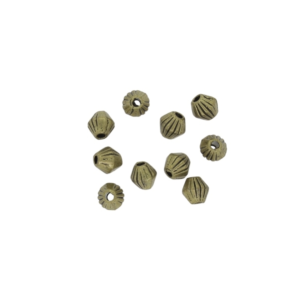 METAL BEADS - BICONES RELIEF STRIPE 01 - 4x4mm ANTIQUE BRONZE - 40pcs. Hole-1.0mm