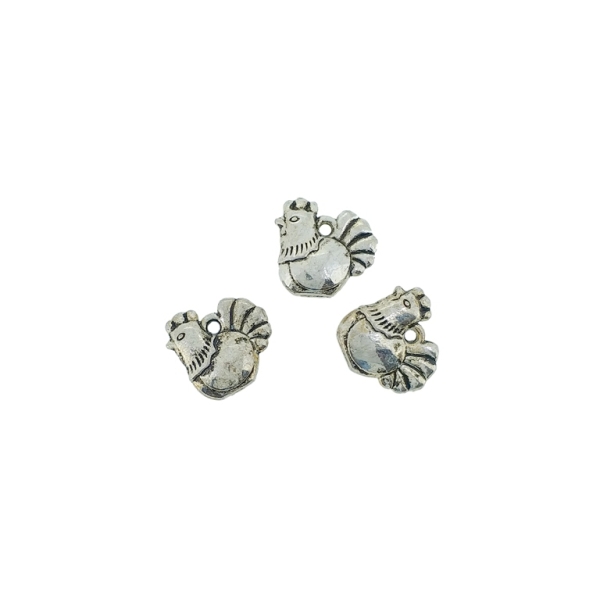 METAL BEADS - PENDANT - CHICKEN 01 - 13x12x4mm NICKEL - 10pcs. Hole-1.5mm