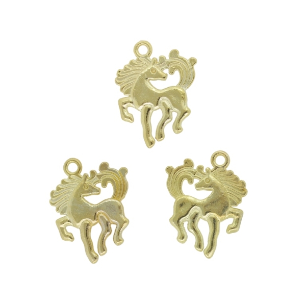 METAL BEADS - PENDANT - HORSE WITH MANE - 19x25x2mm GOLD - 5pcs. Hole-2.2mm