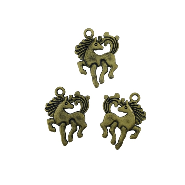 METAL BEADS - PENDANT - HORSE WITH MANE - 19x25x2mm ANTIQUE BRONZE - 5pcs. Hole-2.2mm