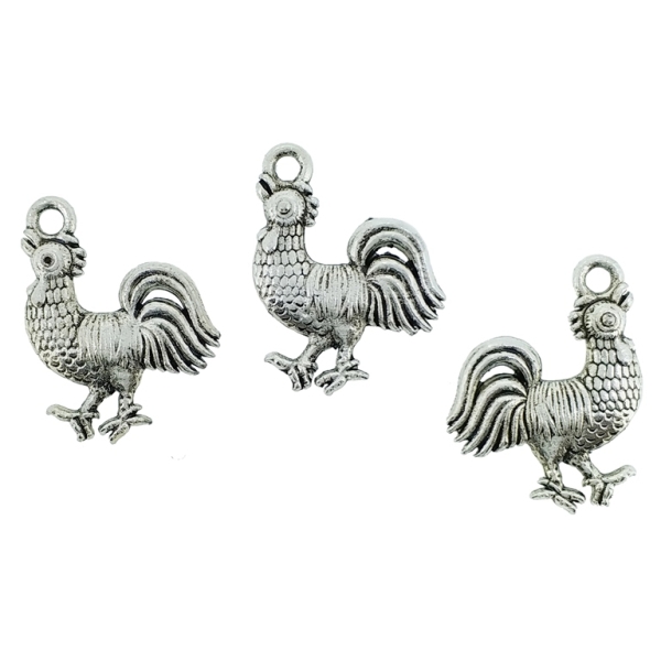 METAL BEADS - PENDANT - ROOSTER 01 - 15x20x3mm NICKEL - 8pcs. Hole-2.0mm