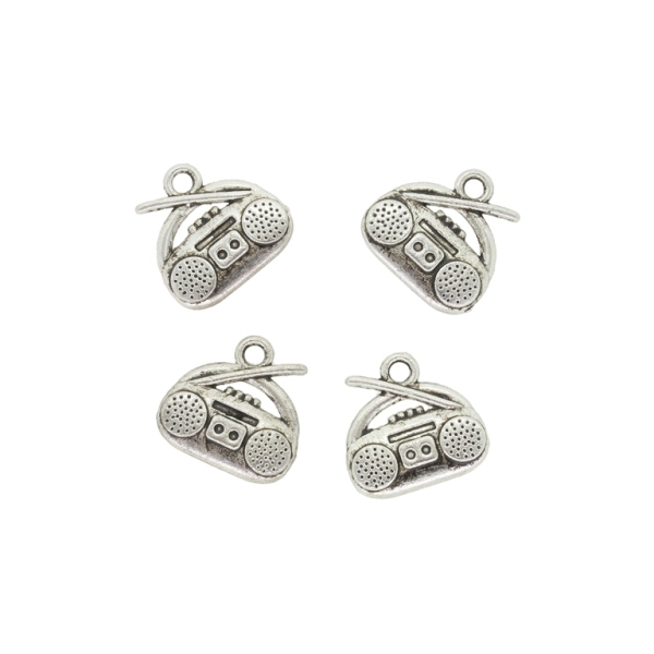 METAL BEADS - PENDANT - RADIO CASSETTE 01 - 15x15x2.5mm NICKEL - 10pcs. Hole-2.2mm