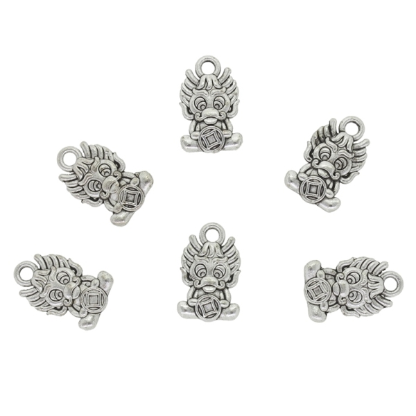 METAL BEADS - PENDANT - TALISMAN DRAGON - 10x15x2.5mm NICKEL - PACKAGE 110pcs. Hole-2.0mm