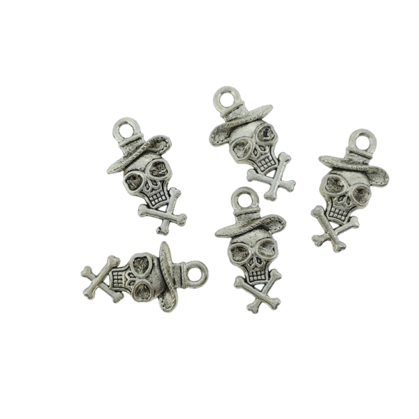 METAL BEADS - PENDANT - SKULL WITH BONES 01 - 10x18x4mm NICKEL - PACKAGE 110pcs. Hole-2.0mm