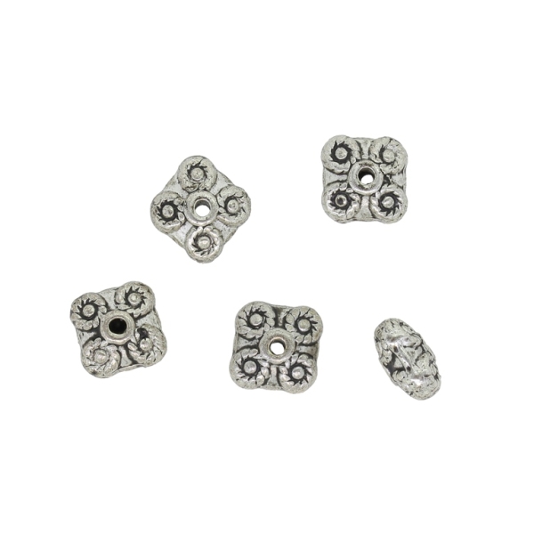 METAL BEADS - SQUARE RELIEF 01 - 9x9x5mm NICKEL - 10pcs. Hole-1.7mm