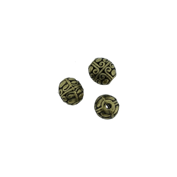 METAL BEADS - OVAL RELIEF 01 - 8x7mm ANTIQUE BRONZE - PACKAGE 80pcs. Hole-1.5mm