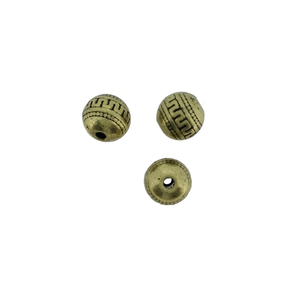 METAL BEADS - BALL RELIEF WITH MEANDER - 9mm ANTIQUE BRONZE - 5pcs. Hole-2.0mm