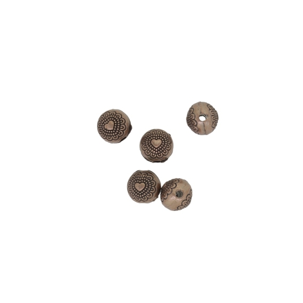 METAL BEADS - BALL RELIEF HEART - 6mm ANTIQUE BRASS Т.- 15pcs. Hole-1.0mm