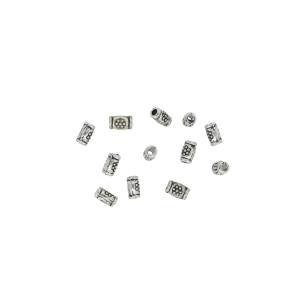 METAL BEADS - CYLINDER 04 FLOWERS - 2x4mm NICKEL - 50pcs. Hole-1.2mm