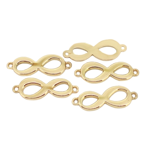 METAL - CHARMS CONNECTOR 2 HOLES UV COATING - INFINITY - 30x11x2mm GOLD COLOR - 5pcs. Hole-1.5mm