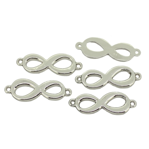 METAL - CHARMS CONNECTOR 2 HOLES UV COATING - INFINITY - 30x11x2mm SILVER COLOR - 5pcs. Hole-1.5mm