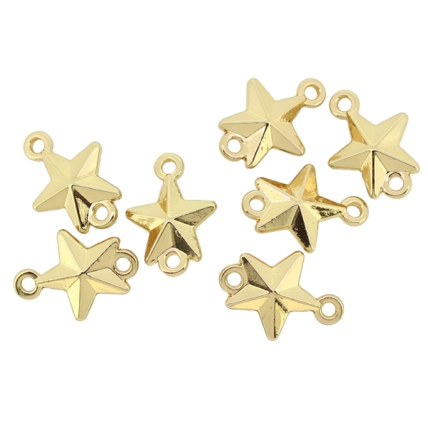 METAL - CHARMS CONNECTOR 2 HOLES UV COATING - STAR 01 - 13x18x5mm GOLD COLOR - 8pcs. Hole-2.0mm