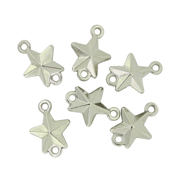 METAL - CHARMS CONNECTOR 2 HOLES UV COATING - STAR 01 - 13x18x5mm SILVER COLOR - 8pcs. Hole-2.0mm