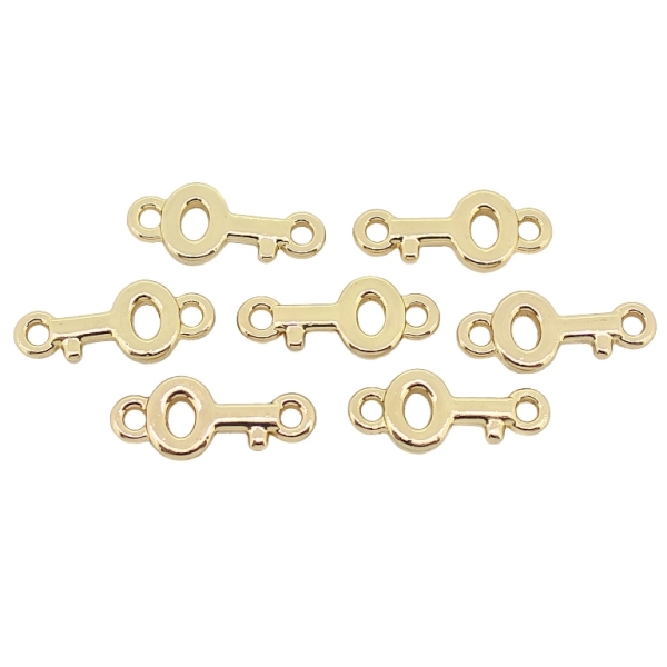 METAL - CHARMS CONNECTOR 2 HOLES UV COATING - KEY 01 - 18x8x2mm GOLD COLOR - 10pcs. Hole-2.0mm