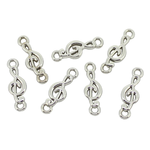 METAL - CHARMS CONNECTOR 2 HOLES UV COATING - TREBLE CLEF - 6.5x19x2mm SILVER COLOR - 10pcs. Hole-1.8mm