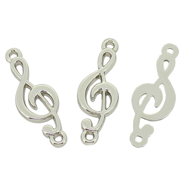 METAL - CHARMS CONNECTOR 2 HOLES UV COATING - TREBLE CLEF - 11x31x2mm SILVER COLOR - 8pcs. Hole-1.8mm