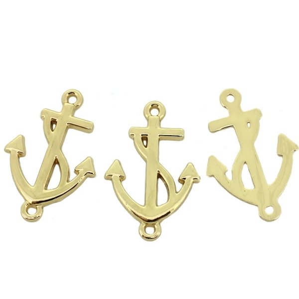 METAL - CHARMS CONNECTOR 2 HOLES UV COATING - ANCHOR 01 - 20x30x2mm GOLD COLOR - 4pcs. Hole-2.0mm