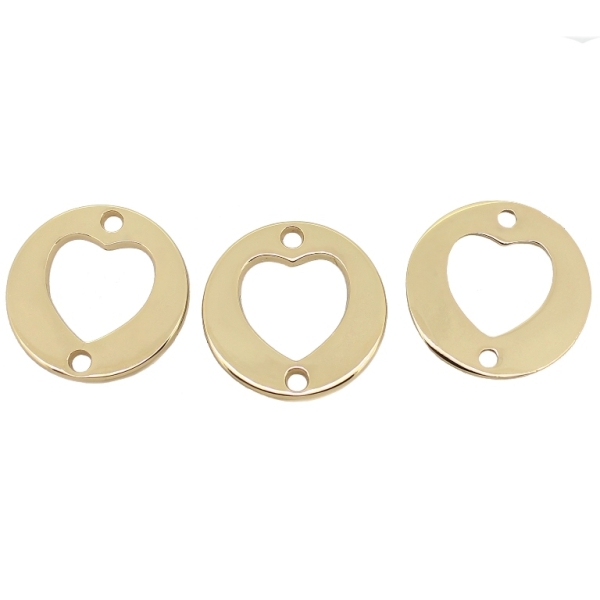 METAL - CHARMS CONNECTOR 2 HOLES UV COATING - CIRCLE HEART - 25x1.7mm GOLD COLOR - 4pcs. Hole-2.5mm