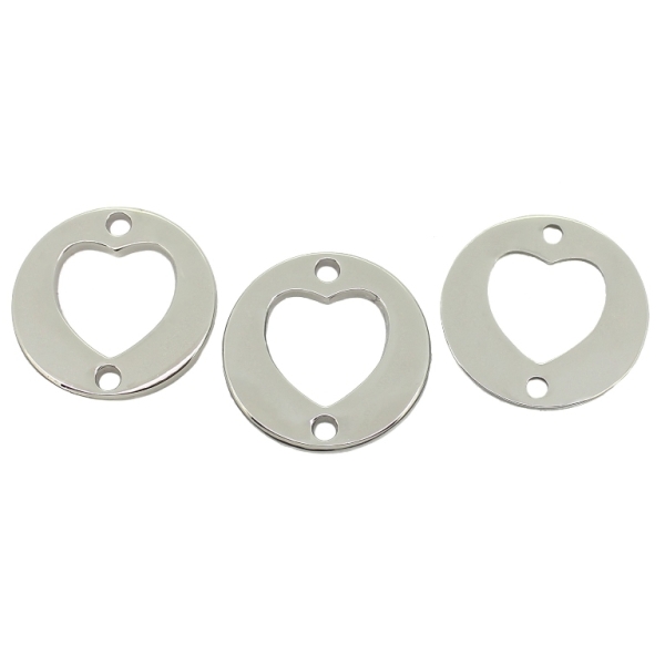 METAL - CHARMS CONNECTOR 2 HOLES UV COATING - CIRCLE HEART - 25x1.7mm SILVER COLOR - 4pcs. Hole-2.5mm