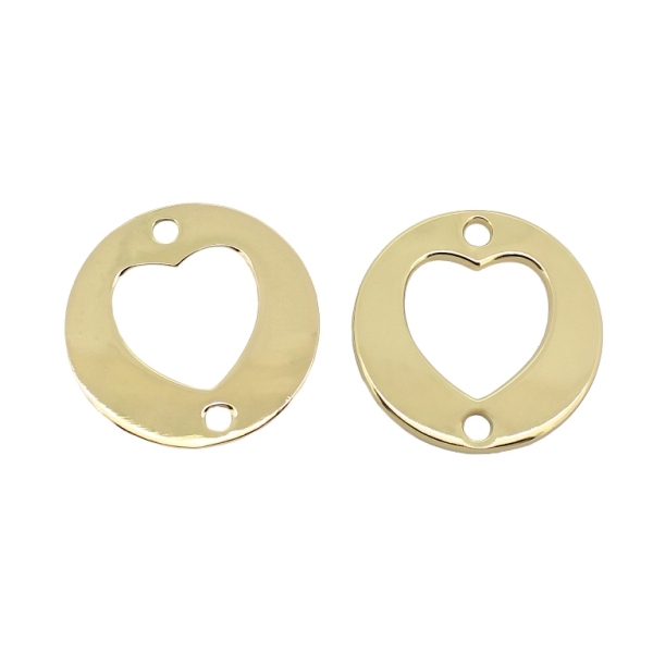 METAL - CHARMS CONNECTOR 2 HOLES UV COATING - CIRCLE HEART - 35x1.7mm GOLD COLOR - 2pcs. Hole-3.5mm