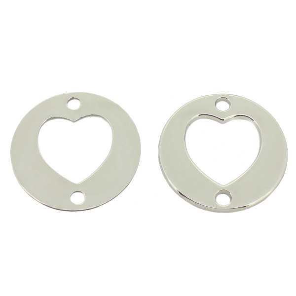 METAL - CHARMS CONNECTOR 2 HOLES UV COATING - CIRCLE HEART - 35x1.7mm SILVER COLOR - 2pcs. Hole-3.5mm