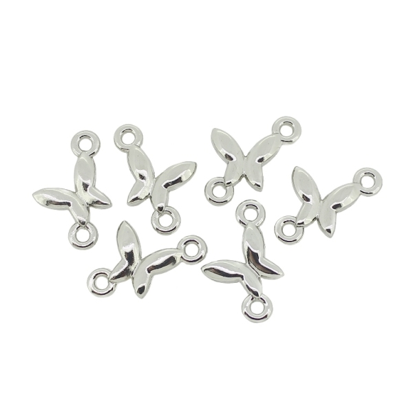 METAL - CHARMS CONNECTOR 2 HOLES UV COATING - BUTTERFLY 01 - 18x12x2.5mm SILVER COLOR - 10pcs. Hole-2.0mm