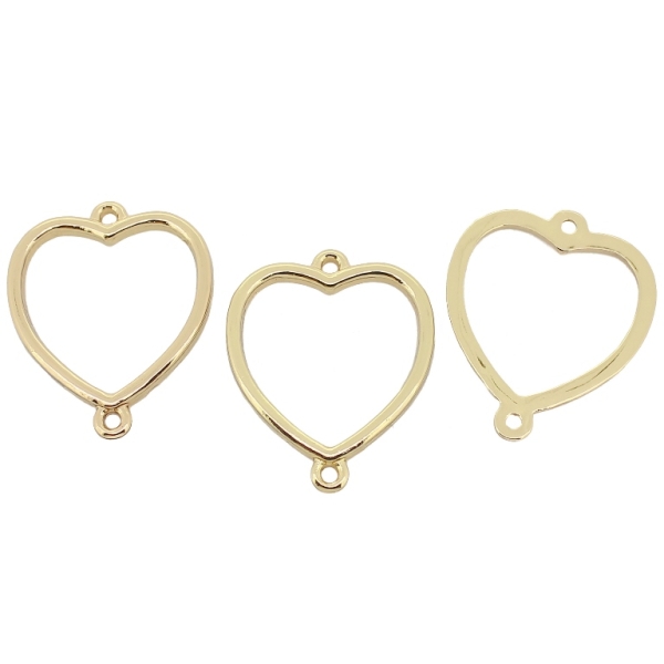 METAL - CHARMS CONNECTOR 2 HOLES UV COATING - HEART - 25x30x2mm GOLD COLOR - 4pcs. Hole-2.0mm