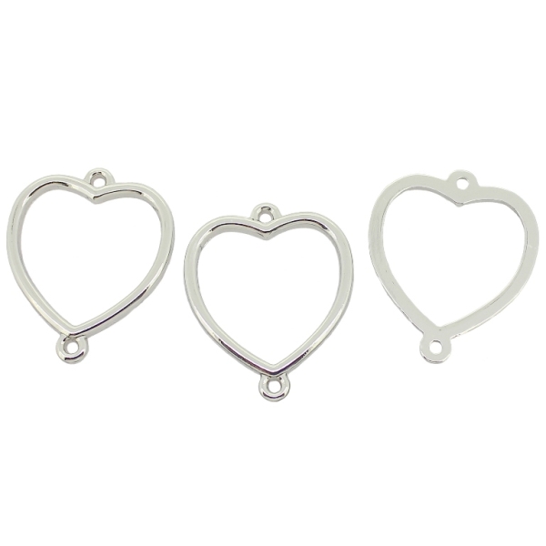 METAL - CHARMS CONNECTOR 2 HOLES UV COATING - HEART - 25x30x2mm SILVER COLOR - 4pcs. Hole-2.0mm