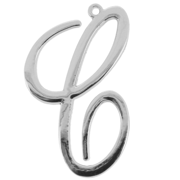 METAL - CHARMS PENDANT 1 HOLE UV COATING - LETTER C - 30x48x1.8mm SILVER COLOR - 1pc. Hole-1.8mm