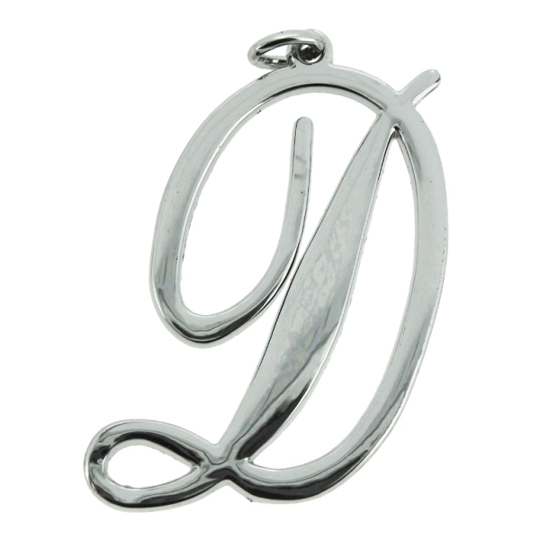 METAL - CHARMS PENDANT 1 HOLE UV COATING - LETTER D - 30x48x1.8mm SILVER COLOR - PACKAGE 10pcs. Hole-1.8mm