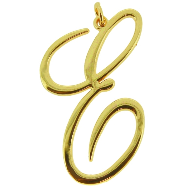 METAL - CHARMS PENDANT 1 HOLE UV COATING - LETTER E - 32x48x1.8mm GOLD COLOR - 1pc. Hole-1.8mm